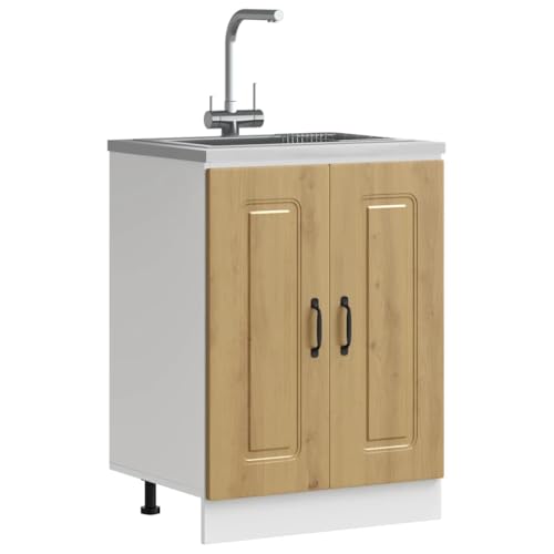 Qnhdfrt Spülenunterschrank Küchenschrank in Artisan-Eiche 60x46x81,5 cm Robust mit Verstellbaren Füßen Viel Stauraum für Küchenorganisation und Aufbewahrung von Qnhdfrt
