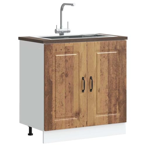 Qnhdfrt Spülenunterschrank Küchenschrank mit Altholz-Optik 80x46x81,5 cm aus Holzwerkstoff robust und langlebig mit verstellbaren Füßen für Kücheneinrichtung viel Stauraum von Qnhdfrt