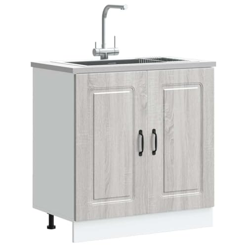 Qnhdfrt Spülenunterschrank Küchenunterschrank Grau Sonoma 80x46x81,5 cm mit Stauraum und höhenverstellbaren Füßen von Qnhdfrt