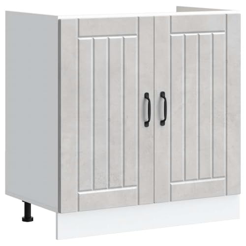Qnhdfrt Spülenunterschrank Lucca Betongrau Holzwerkstoff 80x46x81,5 cm Küchenschrank mit verstellbaren Füßen für optimale Küchenaufbewahrung von Qnhdfrt