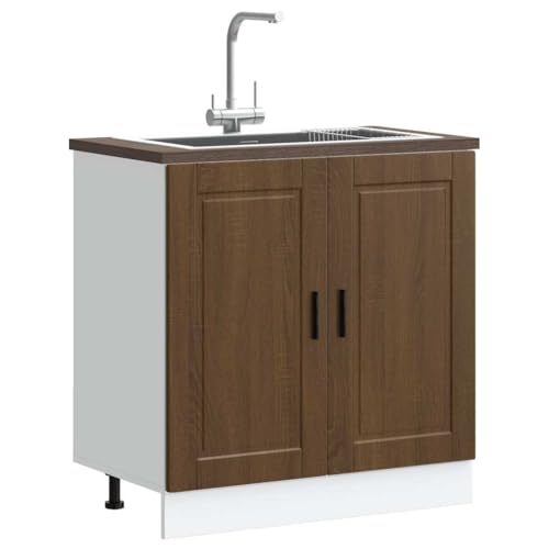 Qnhdfrt Spülenunterschrank Porto Braun Eichen-Optik 80x46x81,5 cm Küchenschrank mit verstellbaren Füßen für optimale Küchenorganisation – Robust und platzsparend von Qnhdfrt