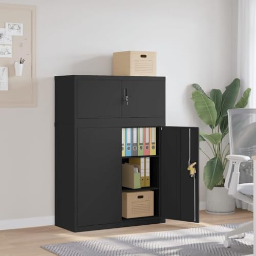 Qnhdfrt Stahl Aktenschrank Schwarz abschließbar 90x40x130 cm mit 2 Einlegeböden für Büroorganisation und sichere Aufbewahrung von Qnhdfrt