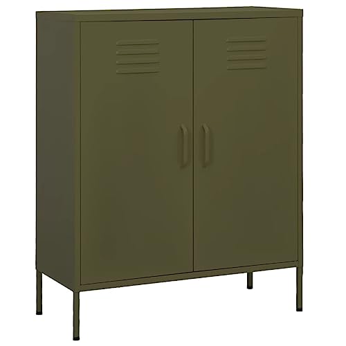 Qnhdfrt Stahl Beistellschrank Olivgrün 80x35x101,5 cm Lagerschrank mit verstellbaren Füßen und Einlegeböden für Garten Werkstatt Outdoor Aufbewahrung von Qnhdfrt