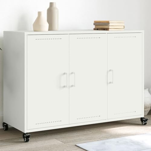 Qnhdfrt Stahl Sideboard Weiß 100,5x39x72 cm Mit 3 Türen Rollen Für Wohnzimmer Küche Flur Qnhdfrt Stahl Sideboard Weiß 100,5x39x72 cm Mit 3 Türen Rollen Für Wohnzimmer Küche Flur von Qnhdfrt