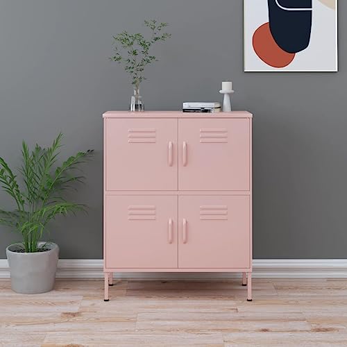 Qnhdfrt Stahlschrank Rosa Lagerschrank mit 4 Türen und 2 Böden 80x35x101,5 cm Stahl Aufbewahrungsschrank Organizer für Innenbereich von Qnhdfrt