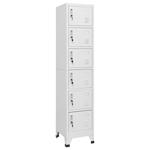 Qnhdfrt Stahlschrank mit 6 abschließbaren Fächern, Hellgrau, 38x40x180 cm, Organizer für sichere Aufbewahrung im Büro oder Schule von Qnhdfrt