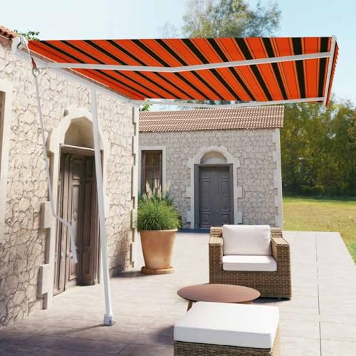 Qnhdfrt Standmarkise Automatisch 300x250 cm Orange/Braun mit Fernbedienung und Kurbel - Freistehende Markise für Terrasse Garten Balkon von Qnhdfrt