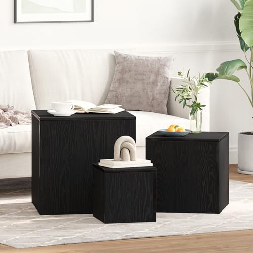 Qnhdfrt Stapelbare Beistelltische Schwarz Eiche Holzwerkstoff 3-TLG Set Quadratisch Matt Modernes Design Platzsparend für Wohnzimmer Schlafzimmer Qnhdfrt Stapelbare Beistelltische Schwarz Eiche Holzwerkstoff 3-TLG Set Quadratisch Matt Modernes Design Platzsparend für Wohnzimmer Schlafzimmer von Qnhdfrt