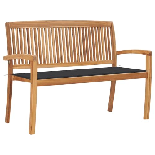 Qnhdfrt Stapelbare Gartenbank mit Auflage aus Massivholz Teak - Outdoor Sitzbank 128,5 cm mit Anthrazit Kissen - Robust und Langlebig für Garten Terrasse Balkon von Qnhdfrt