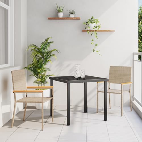 Qnhdfrt Stapelbare Gartenstühle 2er Set Beige Natur Rattan Outdoor Stühle Leicht Wetterfest Mit Kissen Modernes Design für Terrasse Balkon Garten von Qnhdfrt