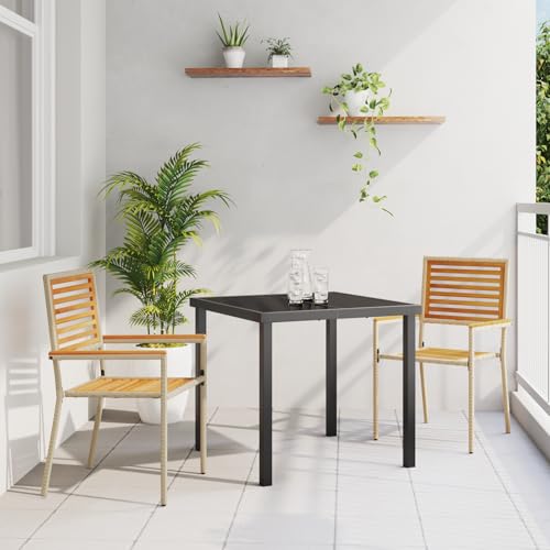 Qnhdfrt Stapelbare Gartenstühle 2er-Set Beige Rechteckig aus Naturholz - Moderner Outdoor Stuhl für Balkon Terrasse und Garten, Komfortable Matte Sitzmöbel mit Wetterfester Verarbeitung von Qnhdfrt