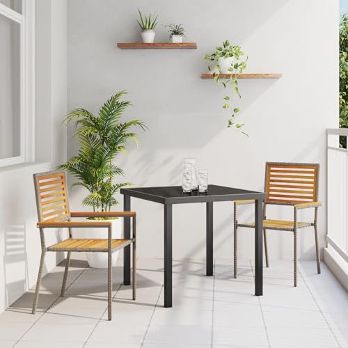 Qnhdfrt Stapelbare Gartenstühle 2er Set Grau Poly-Rattan Outdoor Modernes Design mit Armlehnen Matt Robust für Balkon Garten Terrasse von Qnhdfrt