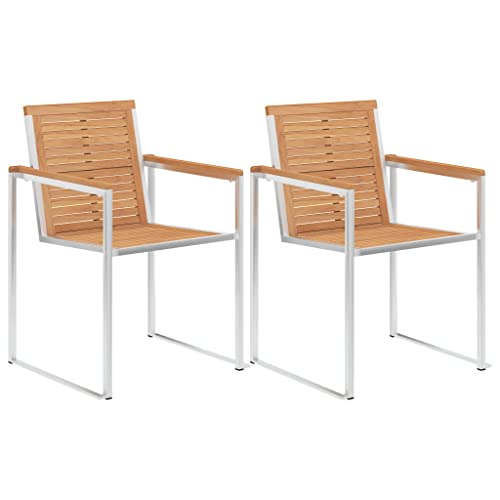 Qnhdfrt Stapelbare Gartenstühle 2er Set aus Massivholz Teak und Edelstahl 304 für Garten Terrasse Balkon von Qnhdfrt