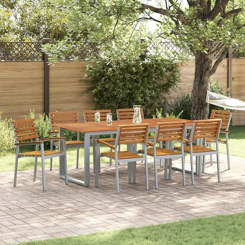 Qnhdfrt Stapelbare Gartenstühle 8 Stück aus Solid Wood Akazie und Metall Grau Rechteckig für Outdoor Garten Terrasse Balkon Modernes Design Robust und Wetterfest von Qnhdfrt