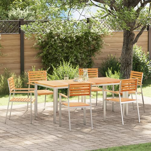 Qnhdfrt Stapelbare Gartenstühle aus Massivholz Teak 6er Set Braun Verwittert Robust und Komfortabel für Outdoor Einsatz auf Balkon Terrasse Garten von Qnhdfrt