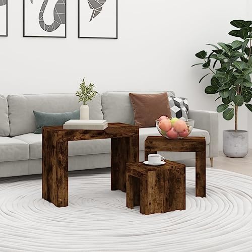 Qnhdfrt Stapelbarer Couchtisch Set 3-TLG. Beistelltische in Räuchereiche Optik Modernes Design Platzsparend für Wohnzimmer Schlafzimmer Büro Qnhdfrt Stapelbarer Couchtisch Set 3-TLG. Beistelltische in Räuchereiche Optik Modernes Design Platzsparend für Wohnzimmer Schlafzimmer Büro von Qnhdfrt