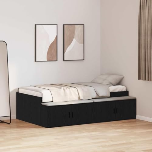 Qnhdfrt Stauraum Bettgestell Schwarz Eiche Modernes Design mit 4 Fächern 90 x 200 cm Robuster Holzwerkstoff für Schlafzimmer Gästezimmer und Kinderzimmer Qnhdfrt Stauraum Bettgestell Schwarz Eiche Modernes Design mit 4 Fächern 90 x 200 cm Robuster Holzwerkstoff für Schlafzimmer Gästezimmer und Kinderzimmer von Qnhdfrt