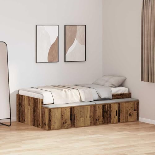 Qnhdfrt Stauraum Bettgestell aus Holzwerkstoff 100x200 cm mit Verwitterter Oberfläche Rechteckiges Design für Modernes Schlafzimmer Einzelbett mit 2 Türen und Praktischem Stauraum Qnhdfrt Stauraum Bettgestell aus Holzwerkstoff 100x200 cm mit Verwitterter Oberfläche Rechteckiges Design für Modernes Schlafzimmer Einzelbett mit 2 Türen und Praktischem Stauraum von Qnhdfrt