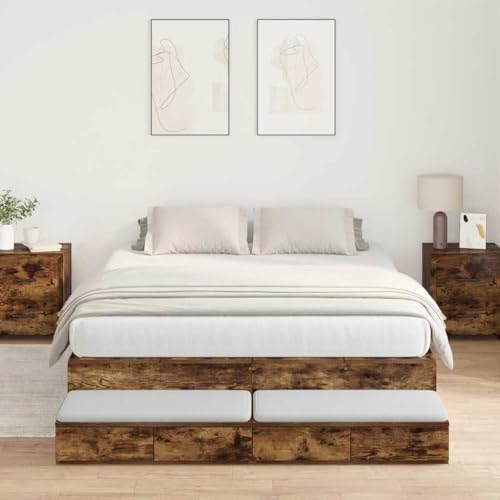 Qnhdfrt Stauraum Bettgestell in Geräuchert Eiche 160x200 cm Modernes Design mit 3 Schubladen Massivholz Rahmen bis 200 kg Tragfähigkeit Praktisches Doppelbett für Schlafzimmer Qnhdfrt Stauraum Bettgestell in Geräuchert Eiche 160x200 cm Modernes Design mit 3 Schubladen Massivholz Rahmen bis 200 kg Tragfähigkeit Praktisches Doppelbett für Schlafzimmer von Qnhdfrt