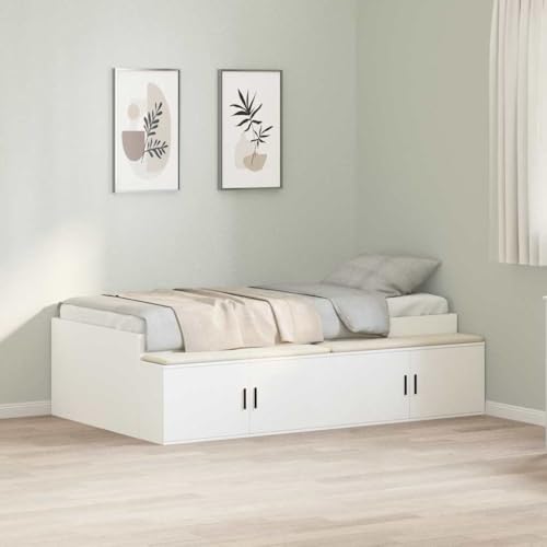 Qnhdfrt Stauraum Bettrahmen Weiß 193 x 103 x 53.5 cm Modernes Design mit 4 Fächern aus Holzwerkstoff für Schlafzimmer Einzelbett und Gästebett Qnhdfrt Stauraum Bettrahmen Weiß 193 x 103 x 53.5 cm Modernes Design mit 4 Fächern aus Holzwerkstoff für Schlafzimmer Einzelbett und Gästebett von Qnhdfrt