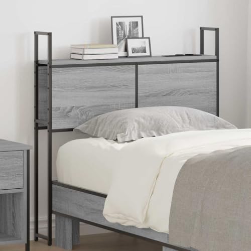 Qnhdfrt Stauraum Kopfteil Bett 100 cm Grau Sonoma Holzwerkstoff mit Ladestation USB C A und 2 Steckdosen Modernes Design für Schlafzimmer Jugendzimmer Gästezimmer von Qnhdfrt