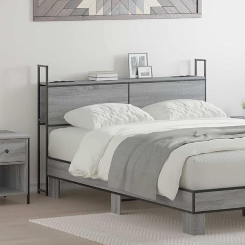 Qnhdfrt Stauraum Kopfteil Bett 140 cm Grau Sonoma Holzwerkstoff mit USB C USB A Steckdosen Moderner Headboard für Schlafzimmer von Qnhdfrt