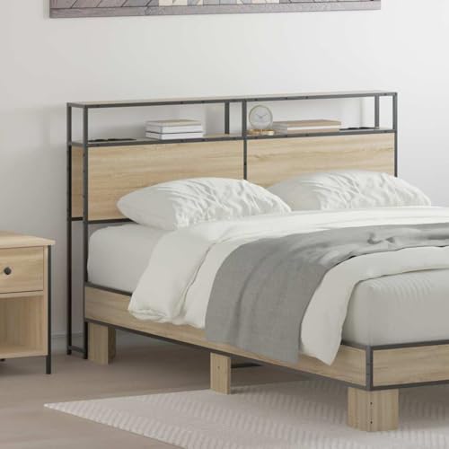 Qnhdfrt Stauraum-Kopfteil Sonoma Eiche 140 cm aus Holzwerkstoff mit USB-C Ladestation Moderne Bett Rückenlehne für Schlafzimmer von Qnhdfrt
