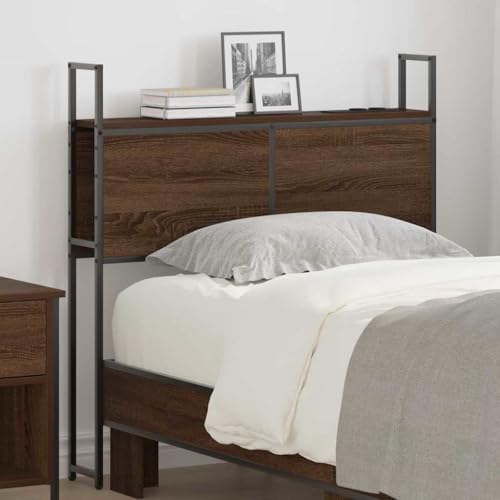 Qnhdfrt Stauraum Kopfteil mit Ladestation 90 cm Braune Eiche Holzwerkstoff Moderne Rückenlehne mit USB A C und 2 Steckdosen Komfortables Bed Headboard für Schlafzimmer von Qnhdfrt