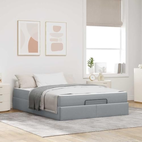 Qnhdfrt Stauraumbett 160 x 200 cm Modernes Bettgestell mit Matratze und Integriertem Stauraum für Kleidung und Bettwäsche in Hellgrau aus Stoff Praktisch und Stilvoll für Schlafzimmer von Qnhdfrt