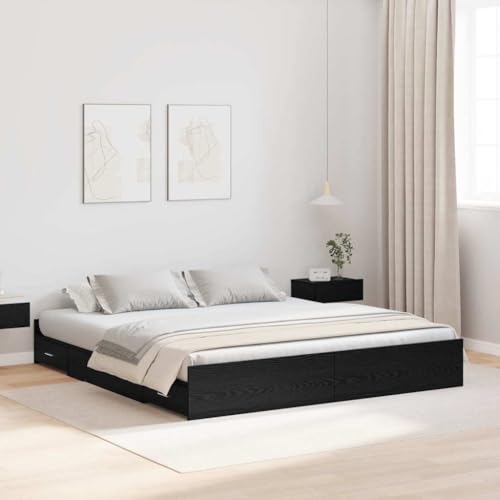 Qnhdfrt Stauraumbett Gestell mit Schubladen in Schwarze Eiche 200 x 200 cm Modernes Design mit Integriertem Stauraum Robuste Konstruktion aus Holzwerkstoff für Schlafzimmer Qnhdfrt Stauraumbett Gestell mit Schubladen in Schwarze Eiche 200 x 200 cm Modernes Design mit Integriertem Stauraum Robuste Konstruktion aus Holzwerkstoff für Schlafzimmer von Qnhdfrt