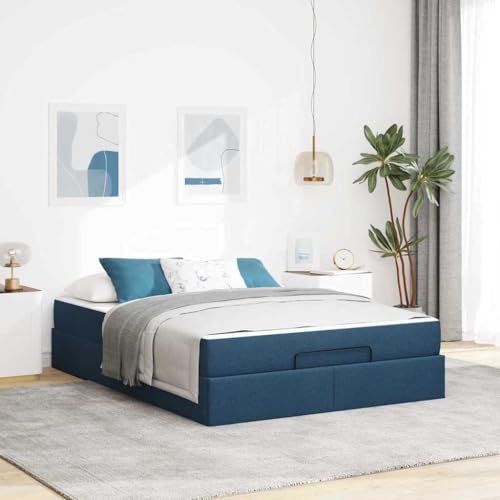 Qnhdfrt Stauraumbett Modernes Design mit Schubladen 140 x 200 cm Blau Stoff Bettgestell mit Matratze Praktische Aufbewahrung für Schlafzimmer von Qnhdfrt