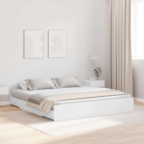 Qnhdfrt Stauraumbett Weiß 180 x 200 cm Modernes Design mit Integriertem Stauraum aus Wuchsplatte und Spanplatte Robustes Bettgestell für Schlafzimmer von Qnhdfrt