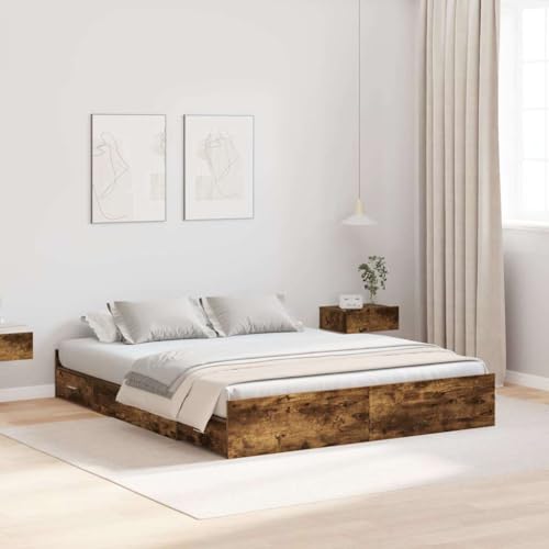 Qnhdfrt Stauraumbett mit Schubladen 140 x 200 cm in Räuchereiche Modernes Design mit Integriertem Stauraum Robuste Holzwerkstoff Konstruktion für Schlafzimmer von Qnhdfrt