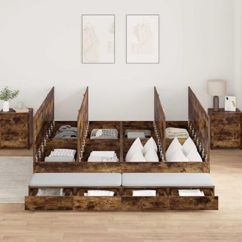 Qnhdfrt Stauraumbettgestell 180x200 cm in Rauch Eiche Modernes Design mit 8 Schubladen Robustes Holzwerkstoff Material bis 200 kg Belastbarkeit Praktische Aufbewahrung für Schlafzimmer Qnhdfrt Stauraumbettgestell 180x200 cm in Rauch Eiche Modernes Design mit 8 Schubladen Robustes Holzwerkstoff Material bis 200 kg Belastbarkeit Praktische Aufbewahrung für Schlafzimmer von Qnhdfrt