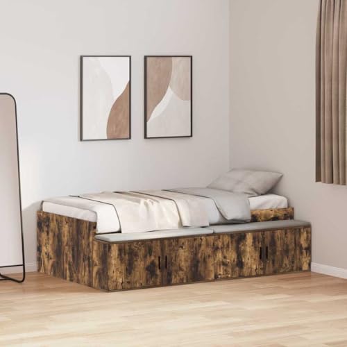 Qnhdfrt Stauraumbettgestell Geräucherte Eiche 75x190 cm Modernes Design mit 2 Schubladen für Schlafzimmer Robustes Holzwerkstoff Bett Rahmen Langlebig & Praktisch Qnhdfrt Stauraumbettgestell Geräucherte Eiche 75x190 cm Modernes Design mit 2 Schubladen für Schlafzimmer Robustes Holzwerkstoff Bett Rahmen Langlebig & Praktisch von Qnhdfrt