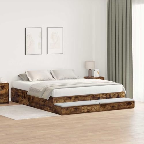 Qnhdfrt Stauraumbettgestell Rauch Eiche 200x200 cm Modernes Design mit 8 Schubladen für maximalen Stauraum Robustes Holzwerkstoff Material bis 200 kg belastbar für kleine Schlafzimmer Qnhdfrt Stauraumbettgestell Rauch Eiche 200x200 cm Modernes Design mit 8 Schubladen für maximalen Stauraum Robustes Holzwerkstoff Material bis 200 kg belastbar für kleine Schlafzimmer von Qnhdfrt