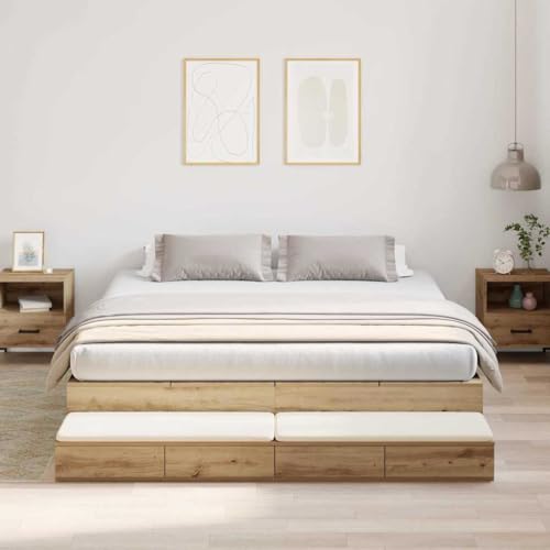 Qnhdfrt Stauraumbettgestell aus Artisan Eiche 200x200 cm Modernes Design mit 8 Schubladen für zusätzlichen Stauraum Robustes Holzwerkstoff Material bis 200 kg belastbar für Schlafzimmer Qnhdfrt Stauraumbettgestell aus Artisan Eiche 200x200 cm Modernes Design mit 8 Schubladen für zusätzlichen Stauraum Robustes Holzwerkstoff Material bis 200 kg belastbar für Schlafzimmer von Qnhdfrt