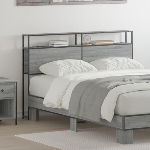 Qnhdfrt Stauraumkopfteil Grau Sonoma 150 cm aus Holzwerkstoff mit USB C Ladestation und Regalen Modernes Design für Schlafzimmer und Gästezimmer von Qnhdfrt