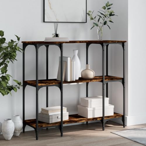 Qnhdfrt Stilvoller Konsolentisch Räuchereiche 102x35x90 cm aus Holzwerkstoff und Metall mit Verstellbaren Beinen Reichlich Stauraum für Flur Wohnzimmer oder Eingangsbereich Elegantes Design von Qnhdfrt