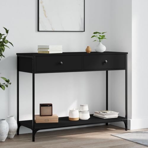 Qnhdfrt Stilvoller Konsolentisch Schwarz aus Holzwerkstoff und Metall 100x34,5x75 cm mit Stauraum und verstellbaren Beinen für Flur Wohnzimmer Eingangsbereich Qnhdfrt Stilvoller Konsolentisch Schwarz aus Holzwerkstoff und Metall 100x34,5x75 cm mit Stauraum und verstellbaren Beinen für Flur Wohnzimmer Eingangsbereich von Qnhdfrt