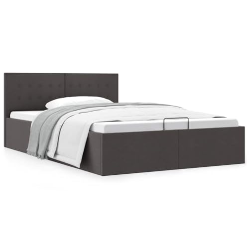 Qnhdfrt Stoffpolsterbett mit Hydraulikmechanismus 140x200 cm Doppelbett Modernes Design mit Stauraum Robustes MDF und Stahlrahmen Dunkelgrau für Schlafzimmer von Qnhdfrt