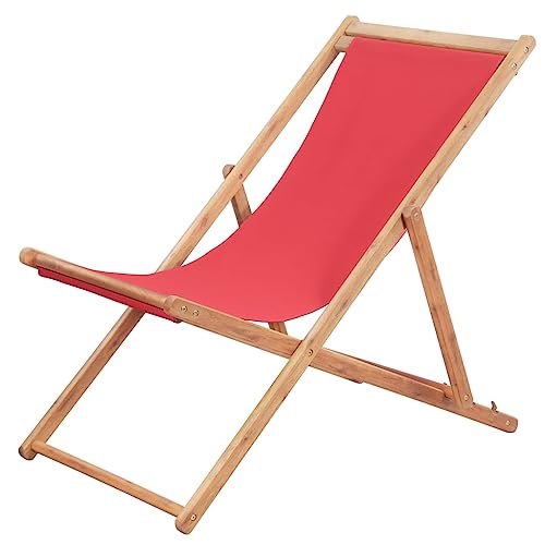 Qnhdfrt Strandstuhl Klappbar Rot aus Eukalyptusholz und Stoff für Garten Terrasse Balkon Strand Camping 60 cm Breite 3-Fach verstellbar faltbar leicht Outdoor von Qnhdfrt