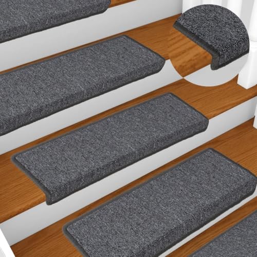 Qnhdfrt Stufenmatten 15er Set 65 x 21 cm Dunkelgrau aus 100% Polypropylen Selbstklebend Antirutsch Treppenstufen Teppich Modernes Design für Flur Wohnzimmer Büro und Wendeltreppe von Qnhdfrt