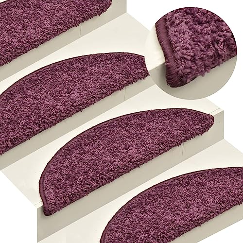 Qnhdfrt Stufenmatten Dunkelviolett 15 Stück 65 x 21 x 4 cm Treppenmatten aus 100% PP-Tufting mit selbstklebenden Bändern Antirutsch und Schalldämmend für Innenbereich von Qnhdfrt