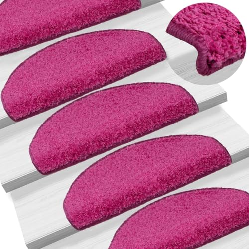 Qnhdfrt Stufenmatten Rosa 65x21x4 cm 15 Stück Teppich Treppenstufen aus 100% PP-Tufting Selbstklebend Antirutsch Schalldämpfend für Innen und Außen von Qnhdfrt