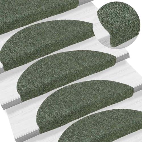 Qnhdfrt Stufenmatten Selbstklebend 10 Stück Grün Halbrund 56x17x3 cm Treppenstufen Teppich Antirutsch Lärmreduzierung für Innenbereich Modernes Design von Qnhdfrt