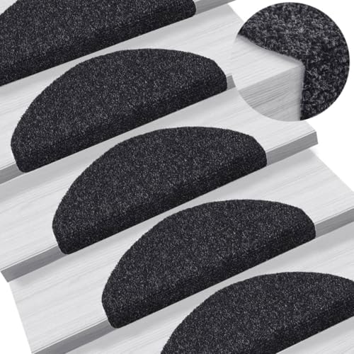 Qnhdfrt Stufenmatten Selbstklebend 10 Stück Schwarz Halbrund 65x21x4 cm Antirutsch Treppenteppich aus Polypropylen mit Lärmreduzierung für Innenbereich von Qnhdfrt