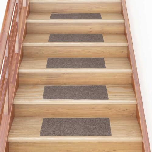 Qnhdfrt Stufenmatten Selbstklebend 15 Stück 60x25 cm Beige Rechteckig Treppenstufen Teppich Antirutsch Lärmreduzierend aus Polypropylen für Innenbereich von Qnhdfrt