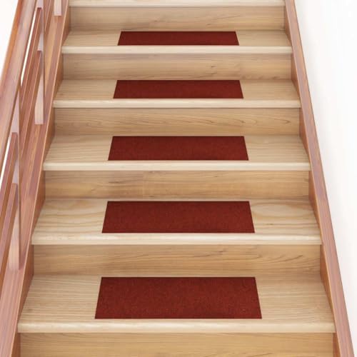 Qnhdfrt Stufenmatten Selbstklebend 15 Stück 60x25 cm Bordeauxrot Rechteckig Treppenstufen Teppich Antirutsch Lärmreduzierend aus Polypropylen für Innenbereich von Qnhdfrt