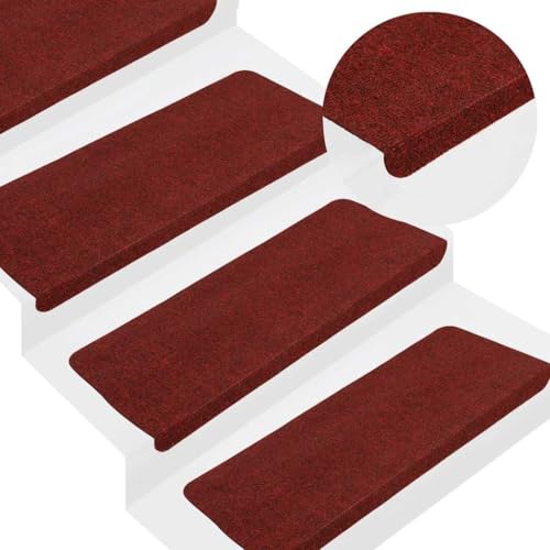 Qnhdfrt Stufenmatten Selbstklebend 15 Stück 65x24,5x3,5 cm Rot Nadelfilz Treppenmatten mit Antirutsch Schutz für Innenbereich Modernes Design von Qnhdfrt